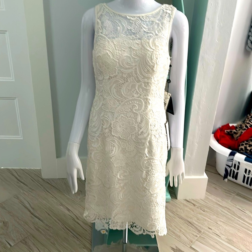 Adrianna Papell Ivory Illusion Lace dress 2